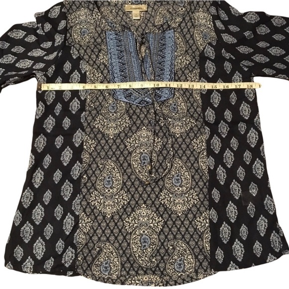 Blue Beaded Embroidered Paisley/Damask Boho V-Neck 3/4 Sleeve Tunic - Sz S - Picture 12 of 14